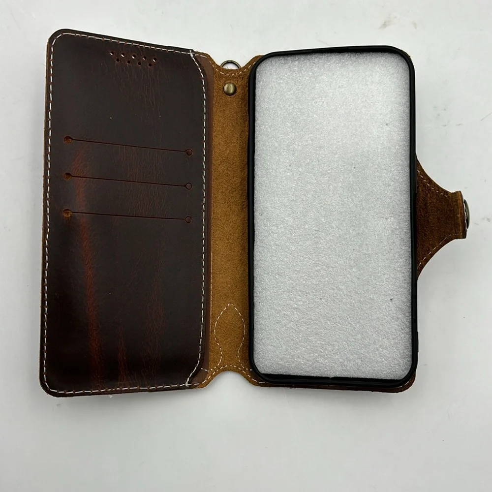 Yogurt Case for iPhone 15 Pro Genuine Leather Wallet Handmade